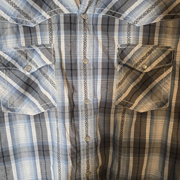 BKE Slim Fit Pearl Snap Button Up Shirt XL Long Sleeve Gray‎ Blue Plaid Western - Picture 4 of 5